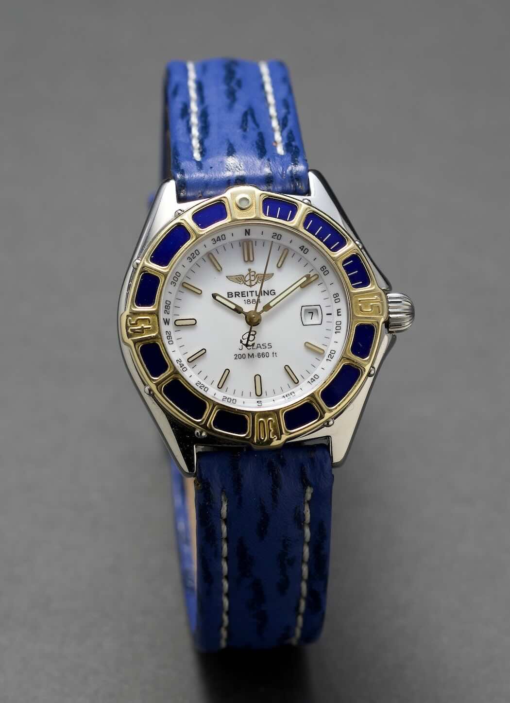 Breitling J-Class D52065 – Acier & Or – Cadran Blanc – Lunette Bleue – Full Set 1994